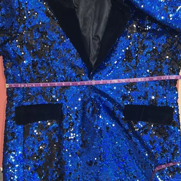 NWOT: Unbranded Black & Blue Sequin Suit Blazer - Picture 9 of 9